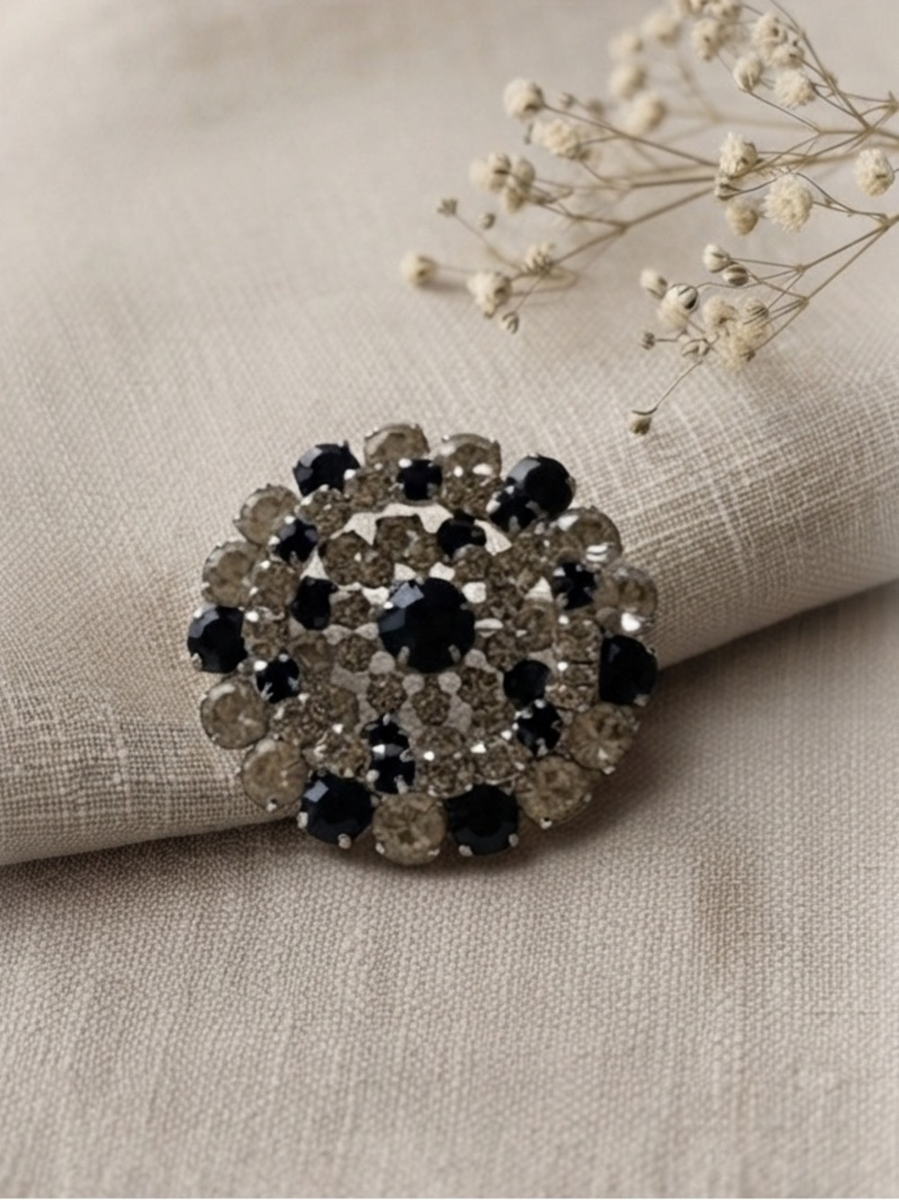 Vintage Mid-Century Tiered Rhinestone Dome Brooch